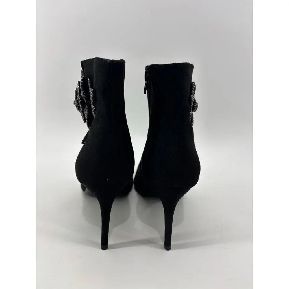 White House Black Market Size 9M Womens Black Booties Rhinestone Accents